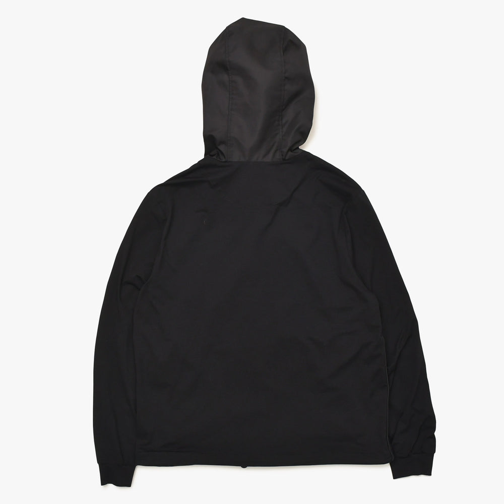 極美品 PRADA プラダ テクニカルコットン × Re-Nylon リナイロン ジップアップ パーカー UJL79A ブラック トライアングルロゴプレート Sサイズ 中古 4a004375
