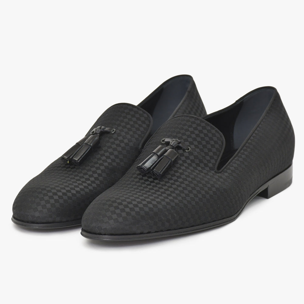 Very Good Condition LOUIS VUITTON Moccasins Tassel Loafers Satin Business Shoes Black Size 7L Used 4a004403