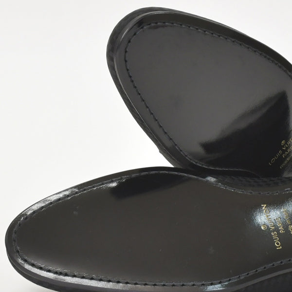 極美品 LOUIS VUITTON ルイヴィトン モカシン タッセルローファー サテン ビジネスシューズ ブラック サイズ7L 中古 4a004403