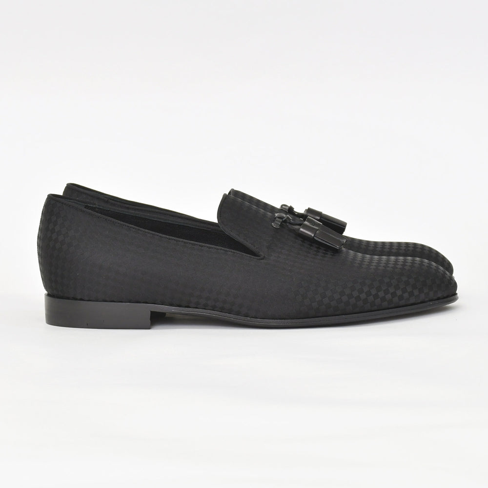 Very Good Condition LOUIS VUITTON Moccasins Tassel Loafers Satin Business Shoes Black Size 7L Used 4a004403