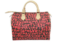 画像をギャラリービューアに読み込む, LOUIS VUITTON ルイヴィトン モノグラム グラフィティ スピーディ30 ハンドバッグ M93704 ピンク PVC ヌメ革 中古 44322