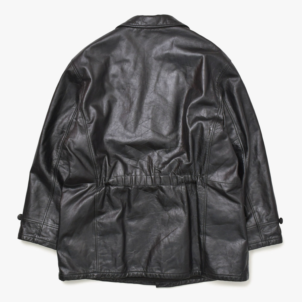 ARMANI JEANS アルマーニ ジーンズ レザーカーコート M6K03FC-12-3 アウター レザージャケット ブラック 52サイズ ヴィンテージ 美品 中古 4a004440