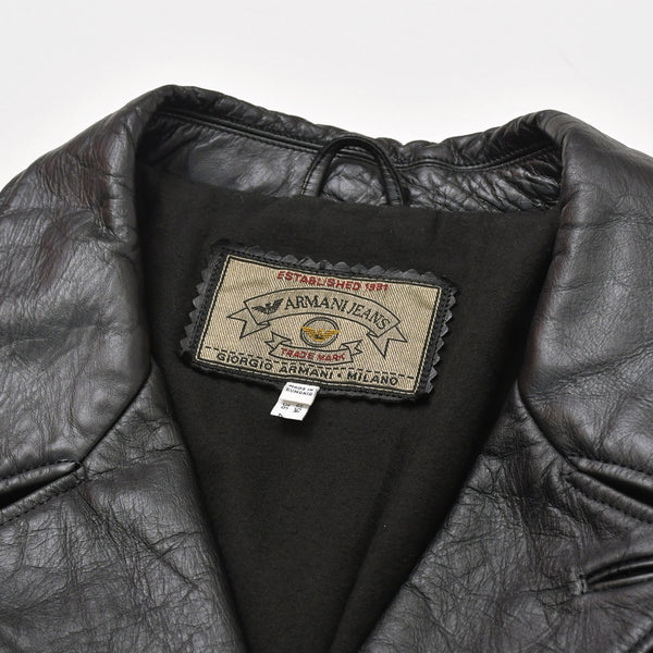 ARMANI JEANS Armani Jeans Leather Car Coat M6K03FC-12-3 Outer Leather Jacket Black 52 Size Vintage Good Condition Used 4a004440