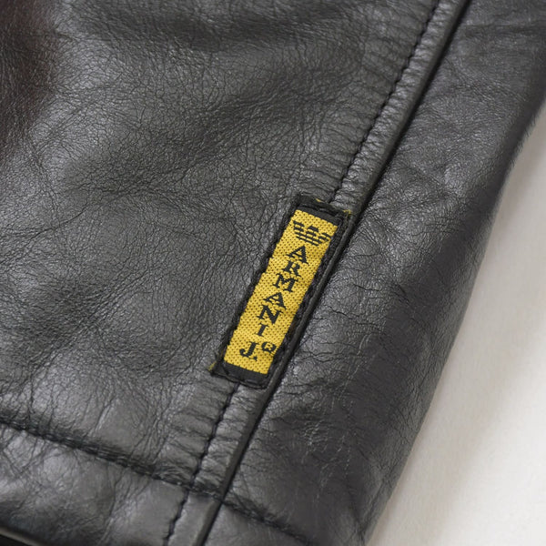ARMANI JEANS Armani Jeans Leather Car Coat M6K03FC-12-3 Outer Leather Jacket Black 52 Size Vintage Good Condition Used 4a004440