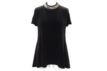 画像をギャラリービューアに読み込む, FOXEY NEW YORK フォクシー ニューヨーク ベロア ラインストーン Ｔシャツ ブラック 35319-VSTFG101L 美品 サイズ38 中古 44639