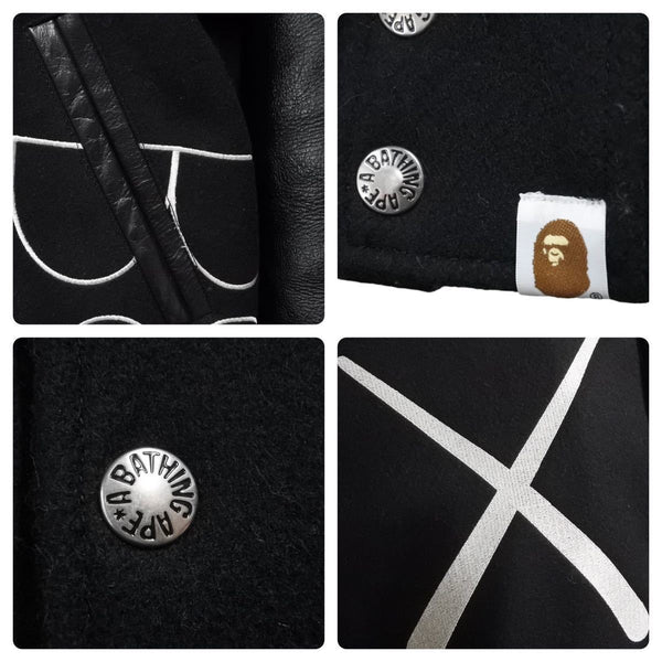 A BATHING APE アベイシングエイプ BAPE ×KAWS カウズ スタジャン 歯型 バーシティジャケット ブラック S メンズ 美品 中古 44707