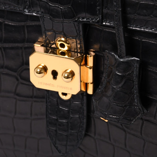 Like new HERMES Sac a Depeche 38 Briefcase Porosus Matte Black Gold hardware □R stamp Used 4a000993