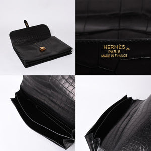 Like new HERMES Sac a Depeche 38 Briefcase Porosus Matte Black Gold hardware □R stamp Used 4a000993
