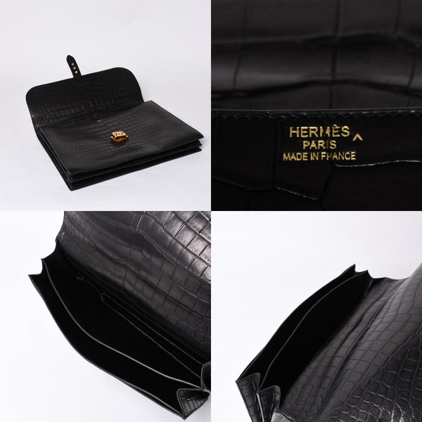 Like new HERMES Sac a Depeche 38 Briefcase Porosus Matte Black Gold hardware □R stamp Used 4a000993