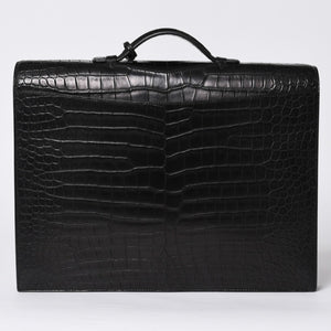 Like new HERMES Sac a Depeche 38 Briefcase Porosus Matte Black Gold hardware □R stamp Used 4a000993