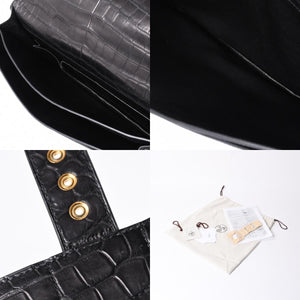 Like new HERMES Sac a Depeche 38 Briefcase Porosus Matte Black Gold hardware □R stamp Used 4a000993