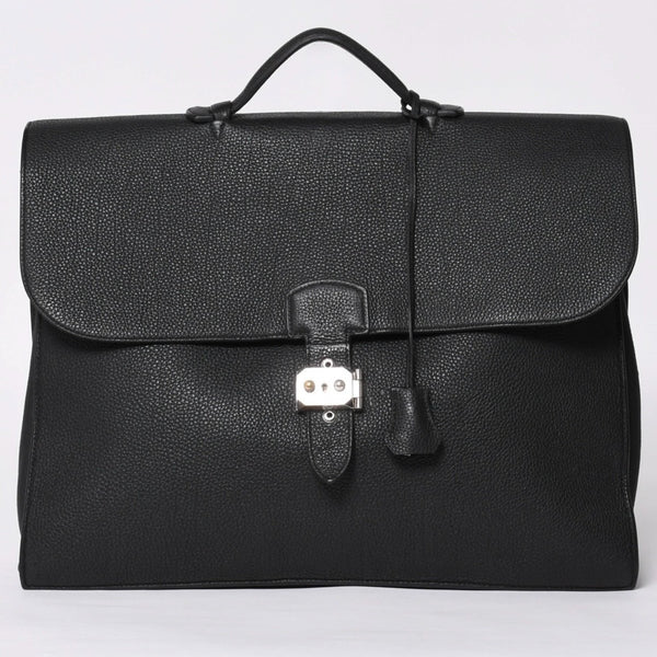 HERMES Handbag Sac Adepeche 41 □R Black leather Togo Silver hardware Used 4a000706