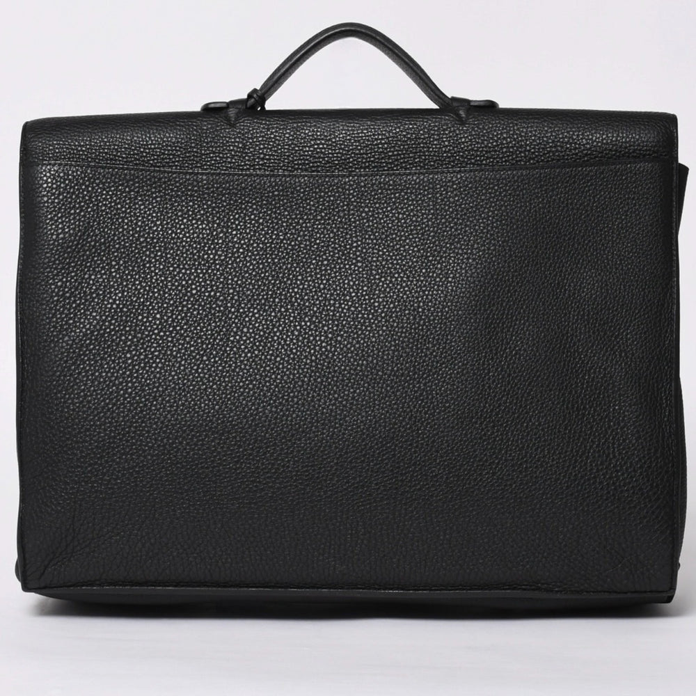 HERMES エルメス ハンドバッグ サックアデペッシュ41 □R ブラックレザー トゴ シルバー金具 中古 4a000706