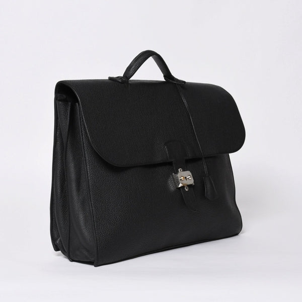 HERMES Handbag Sac Adepeche 41 □R Black leather Togo Silver hardware Used 4a000706