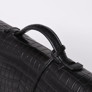 Like new HERMES Sac a Depeche 38 Briefcase Porosus Matte Black Gold hardware □R stamp Used 4a000993