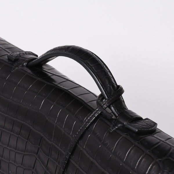 Like new HERMES Sac a Depeche 38 Briefcase Porosus Matte Black Gold hardware □R stamp Used 4a000993