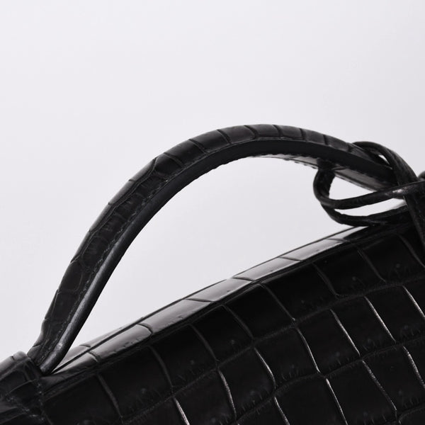 Like new HERMES Sac a Depeche 38 Briefcase Porosus Matte Black Gold hardware □R stamp Used 4a000993