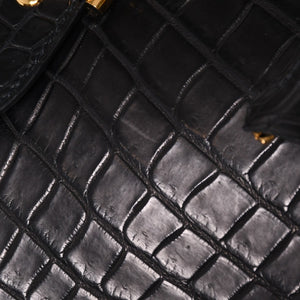 Like new HERMES Sac a Depeche 38 Briefcase Porosus Matte Black Gold hardware □R stamp Used 4a000993