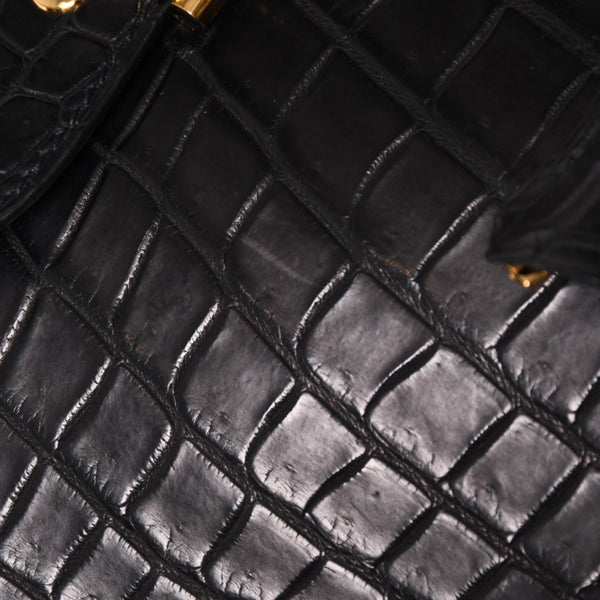 Like new HERMES Sac a Depeche 38 Briefcase Porosus Matte Black Gold hardware □R stamp Used 4a000993