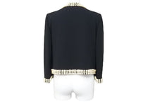 画像をギャラリービューアに読み込む, Moschino モスキーノ テーラードジャケット パール装飾 ブラック ホワイト アウター J05370424 サイズ40 美品 中古 45353