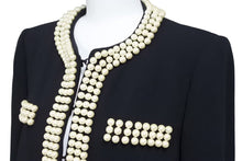 画像をギャラリービューアに読み込む, Moschino モスキーノ テーラードジャケット パール装飾 ブラック ホワイト アウター J05370424 サイズ40 美品 中古 45353