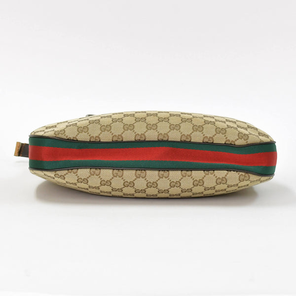 GUCCI グッチ ワンショルダーバッグ 002058 GGキャンバス レザー ベージュ グリーン レッド メタルブラック金具 良品 中古 4b014137