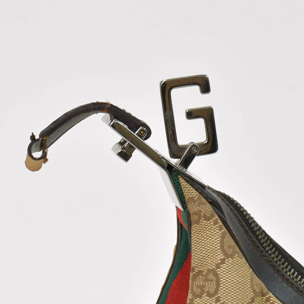 GUCCI グッチ ワンショルダーバッグ 002058 GGキャンバス レザー ベージュ グリーン レッド メタルブラック金具 良品 中古 4b014137