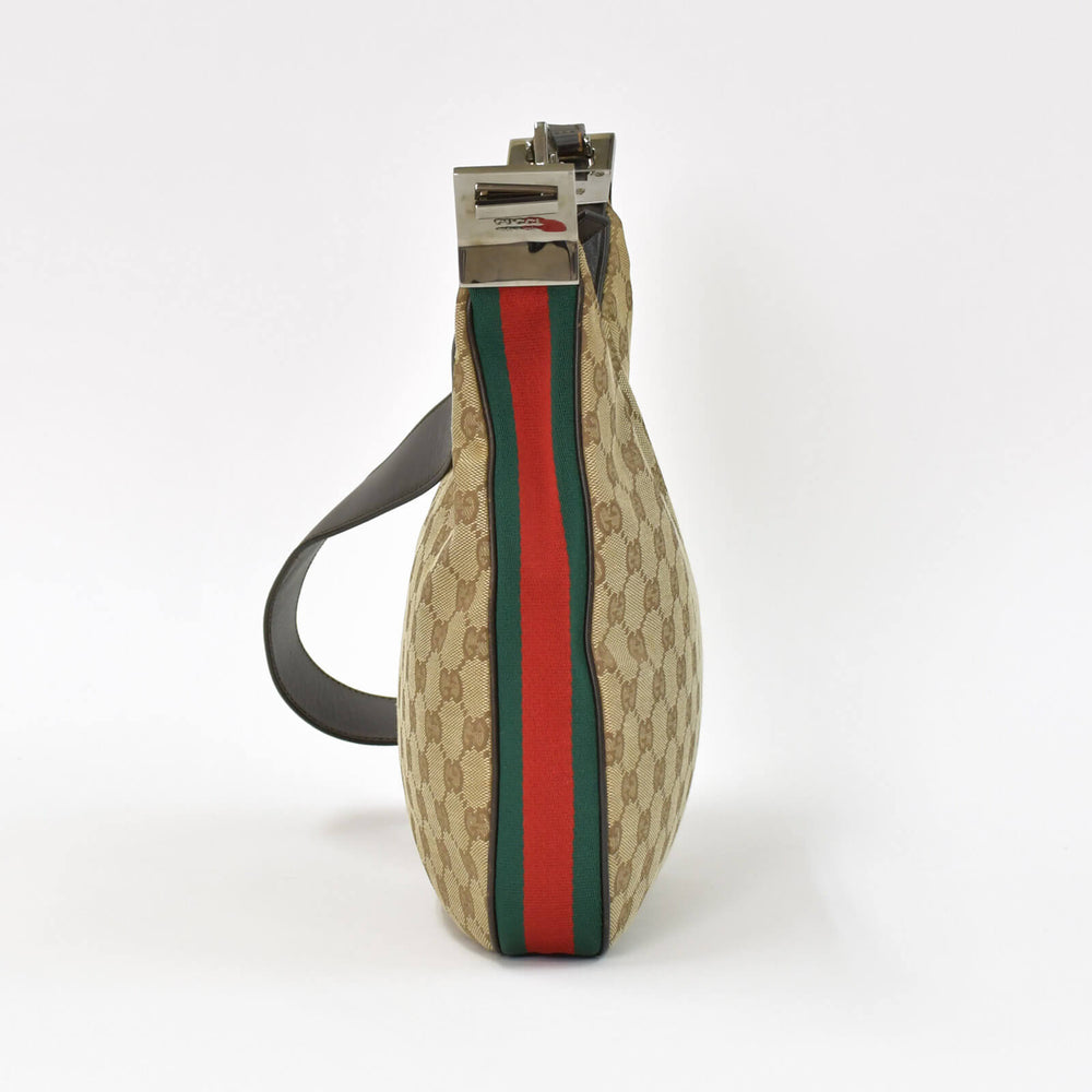 GUCCI グッチ ワンショルダーバッグ 002058 GGキャンバス レザー ベージュ グリーン レッド メタルブラック金具 良品 中古 4b007435