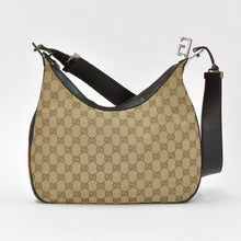 画像をギャラリービューアに読み込む, GUCCI グッチ ワンショルダーバッグ 002058 GGキャンバス レザー ベージュ グリーン レッド メタルブラック金具 良品 中古 4b007435