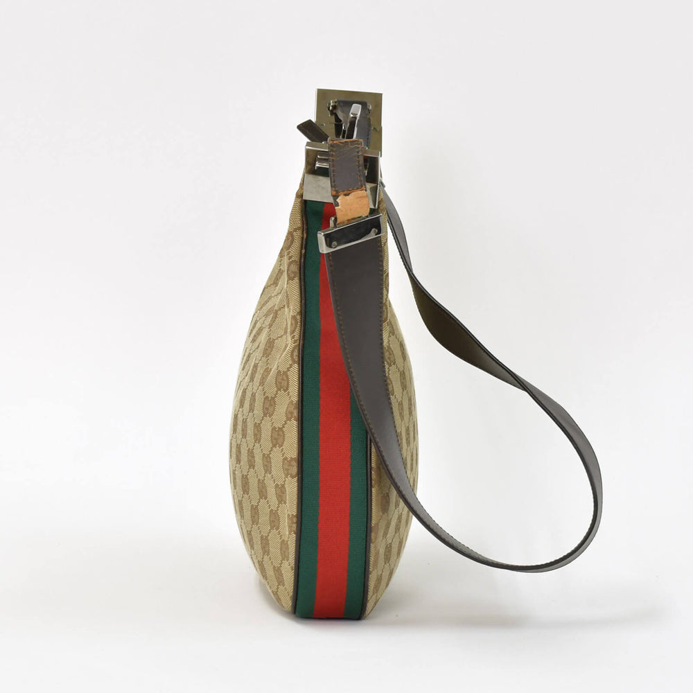 GUCCI グッチ ワンショルダーバッグ 002058 GGキャンバス レザー ベージュ グリーン レッド メタルブラック金具 良品 中古 4b007435