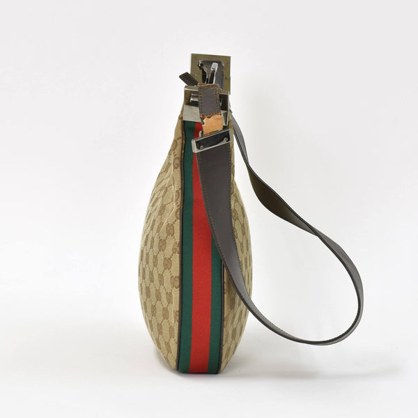 GUCCI グッチ ワンショルダーバッグ 002058 GGキャンバス レザー ベージュ グリーン レッド メタルブラック金具 良品 中古 4b014137