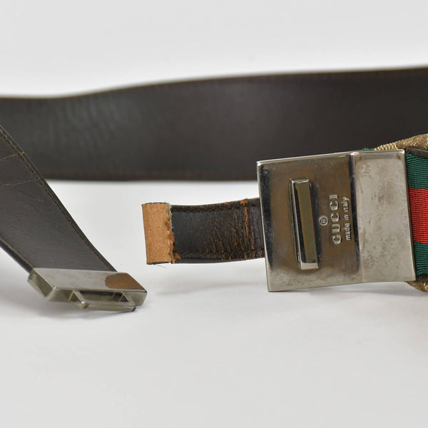GUCCI グッチ ワンショルダーバッグ 002058 GGキャンバス レザー ベージュ グリーン レッド メタルブラック金具 良品 中古 4b014137