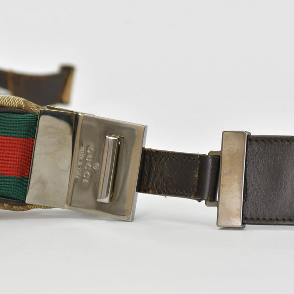 GUCCI グッチ ワンショルダーバッグ 002058 GGキャンバス レザー ベージュ グリーン レッド メタルブラック金具 良品 中古 4b014137