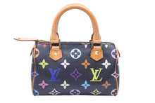 画像をギャラリービューアに読み込む, LOUIS VUITTON ルイヴィトン ミニスピーディ ハンドバッグ モノグラム ブラック マルチカラー 村上隆 レザー M92644 中古 46627