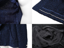 画像をギャラリービューアに読み込む, CHANEL シャネル ツイードジャケット P53945V38337 ナイロン ポリエステル コットン ブルー シルバー金具 サイズ38 美品 中古 47233