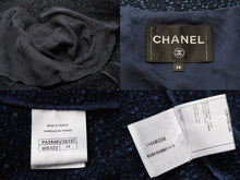 画像をギャラリービューアに読み込む, CHANEL シャネル ツイードジャケット P53945V38337 ナイロン ポリエステル コットン ブルー シルバー金具 サイズ38 美品 中古 47233