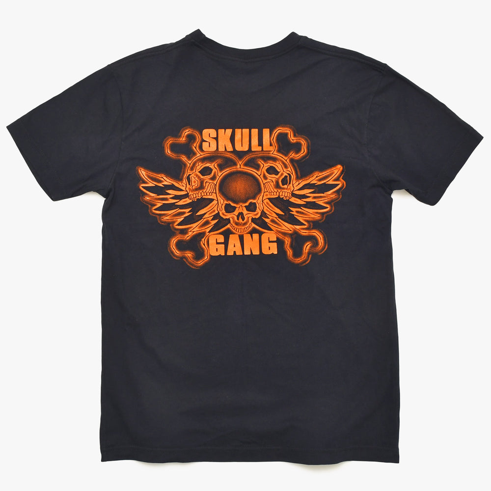 SKULL GANG T-shirt Short Sleeve Royal Apparel Made in the USA Black Orange LG Good Condition Used 4a004733