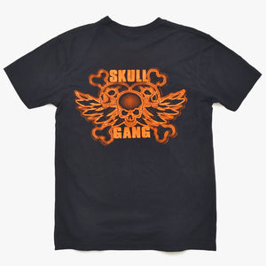 SKULL GANG T-shirt Short Sleeve Royal Apparel Made in the USA Black Orange LG Good Condition Used 4a004733