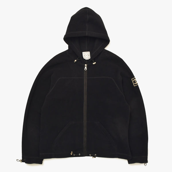 極美品 CHANEL シャネル スポーツライン フリース ジップアップフーディー P19983V11807 サイズ50 ココマーク ブラック メンズ 中古 4a004764