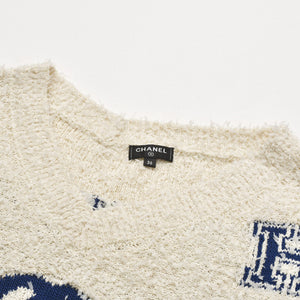 Like new CHANEL 19SS pullover knit sweater P60704K46380 Size 36 here mark blue ivory used 4a004767