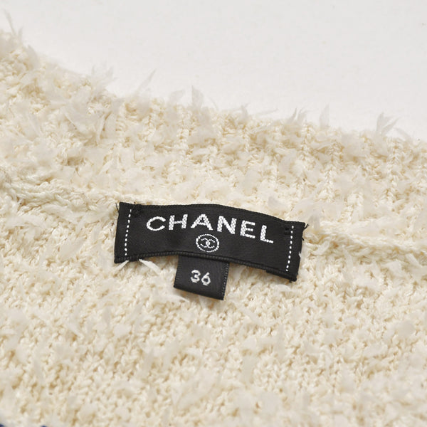 Like new CHANEL 19SS pullover knit sweater P60704K46380 Size 36 here mark blue ivory used 4a004767