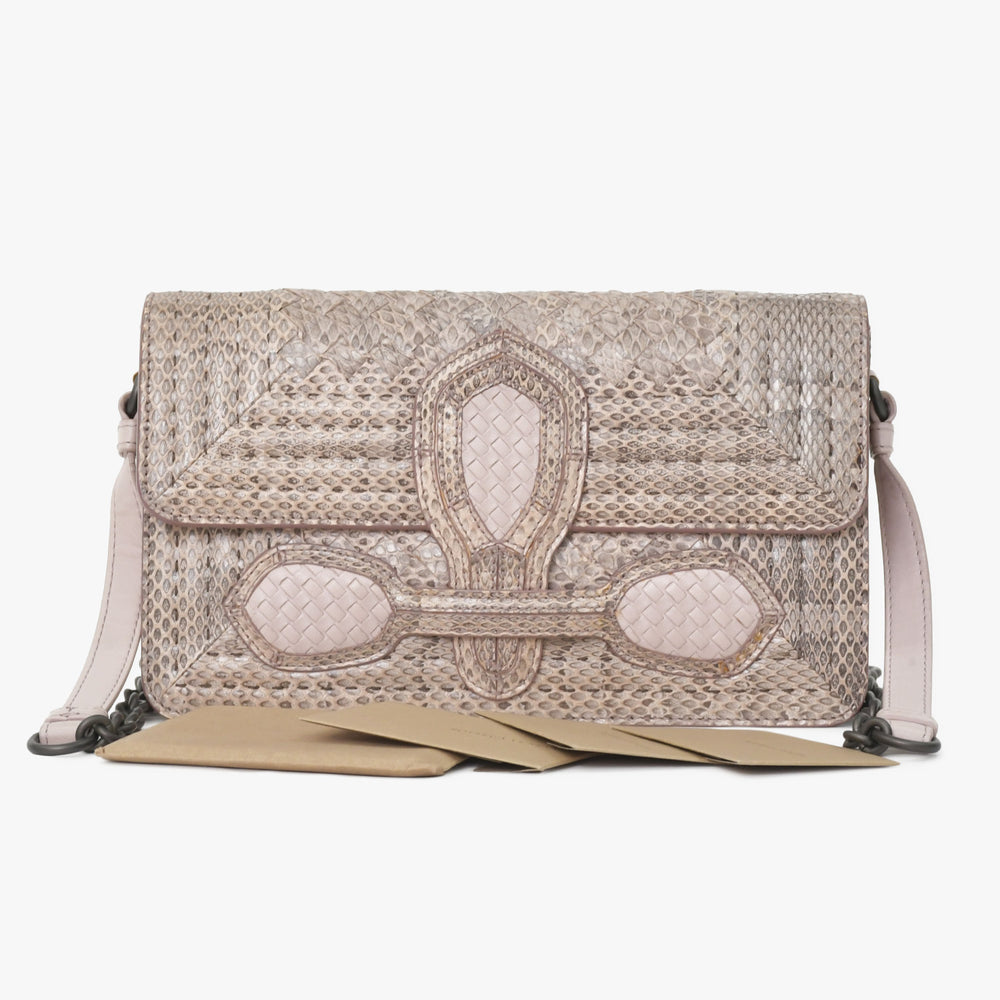 極美品 BOTTEGAVENETA ボッテガヴェネタ イントレチャート リアルト チェーン ショルダーバッグ B05504198Z ピンク 中古 4a004771
