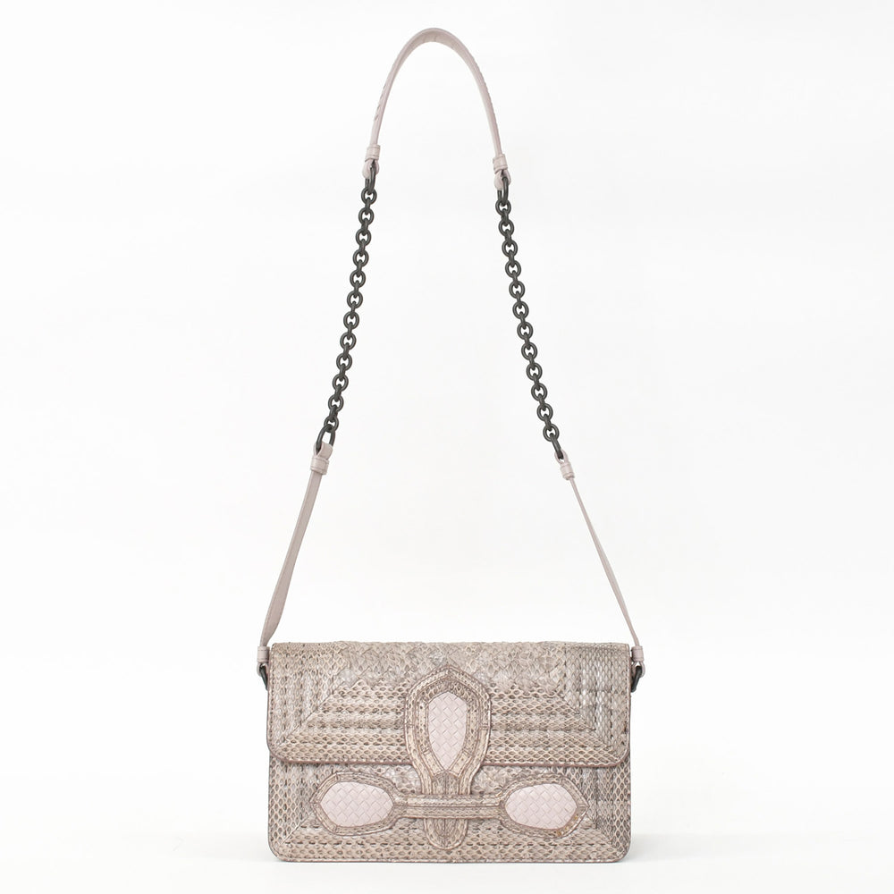 極美品 BOTTEGAVENETA ボッテガヴェネタ イントレチャート リアルト チェーン ショルダーバッグ B05504198Z ピンク 中古 4a004771