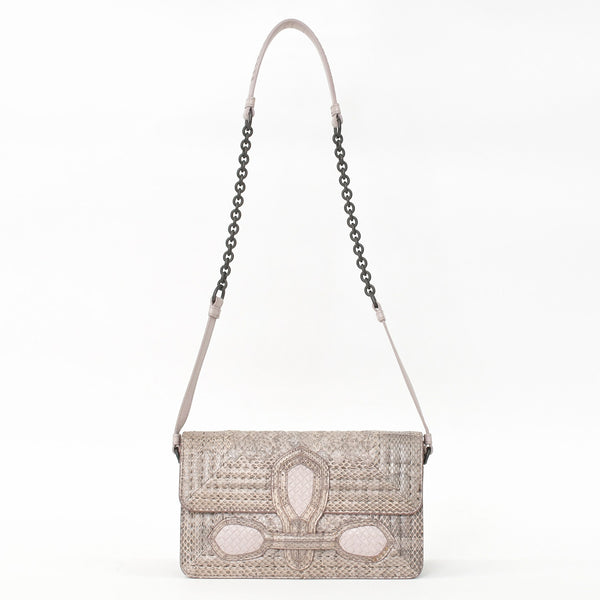 極美品 BOTTEGAVENETA ボッテガヴェネタ イントレチャート リアルト チェーン ショルダーバッグ B05504198Z ピンク 中古 4a004771