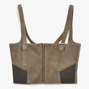 Jean Paul Gaultier Jean Paul Gaultier × Knowles Leather Bustier 23/14-F-TO089-L504-60 Brown Leather Studs 36 Size Good Condition Used 4a004781