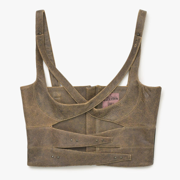 Jean Paul Gaultier Jean Paul Gaultier × Knowles Leather Bustier 23/14-F-TO089-L504-60 Brown Leather Studs 36 Size Good Condition Used 4a004781
