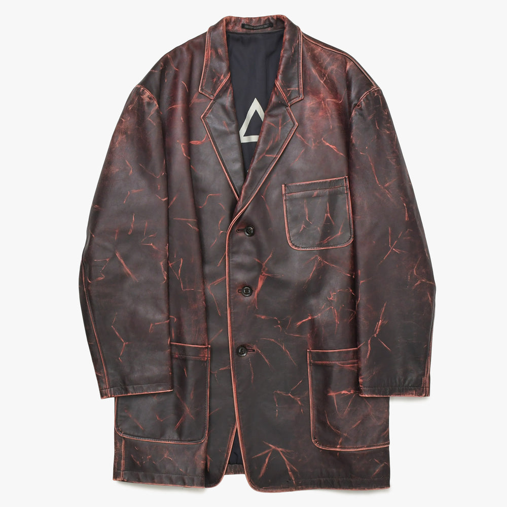 Very Good Condition Yohji Yamamoto POUR HOMME 92AW Leather Coat HS-J13-712 Size M Scratched Archive Used 4a004782