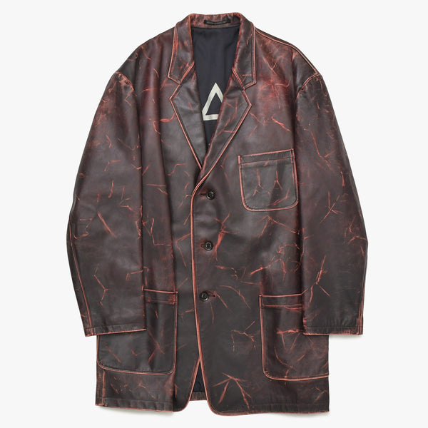 Very Good Condition Yohji Yamamoto POUR HOMME 92AW Leather Coat HS-J13-712 Size M Scratched Archive Used 4a004782