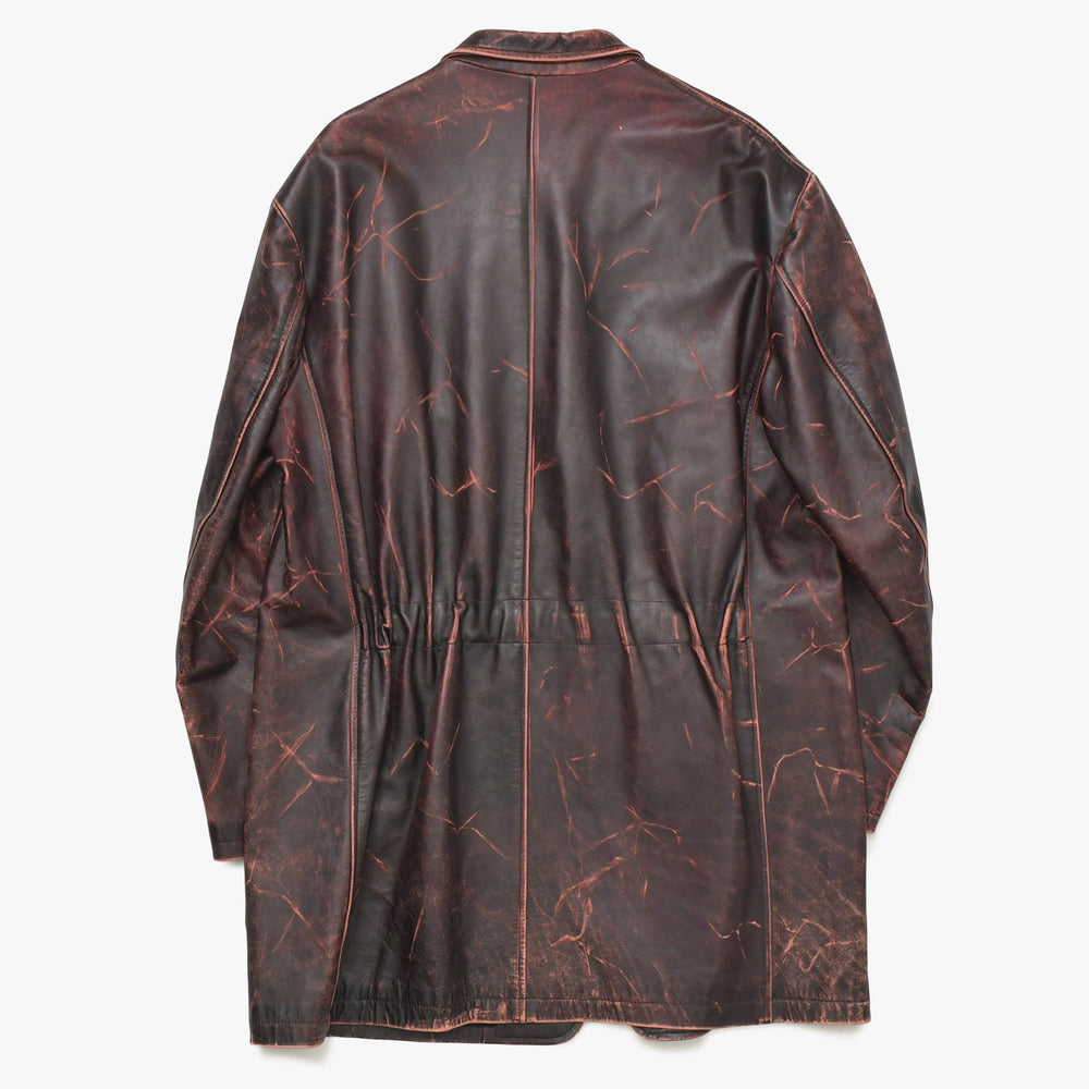 Very Good Condition Yohji Yamamoto POUR HOMME 92AW Leather Coat HS-J13-712 Size M Scratched Archive Used 4a004782