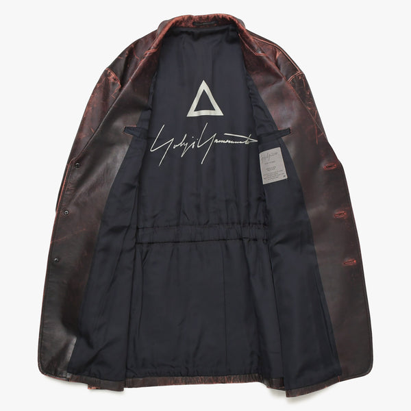 Very Good Condition Yohji Yamamoto POUR HOMME 92AW Leather Coat HS-J13-712 Size M Scratched Archive Used 4a004782